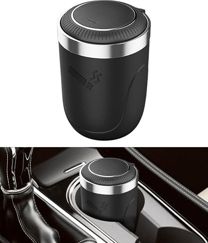 Flaconi Cendrier Voiture,Cendrier Voiture Anti Odeur,Cendriers en Acier Inoxydable avec Couvercle,Convient aux Modèles Courants tels Que Berlines,Voitures,Camions,SUV et Véhicules Utilitaires(Schwarz)