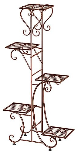 Portafiori Portapiante in Metallo Espositore per vasi da Fiori Alto 5 Livelli Organizzatore di stoccaggio per Balcone Giardino Angolo Esterno Interno Taglia Unica Marrone