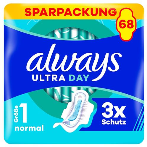 Always Ultra Day Damenbinden Normal (Größe 1) Mit Flügeln 68 Stück, Super Saugfähig Und Ultra Dünn, Für Die Periode
