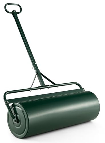 SOARS Rasenwalze befüllbar 63L, Ø30cm Handwalze, Rasenroller mit U-Griff & abnehmbarem Ablassstopfen, Gartenwalze Schwerlasttrommel für Boden, Wiese, Ebenen (Grün)