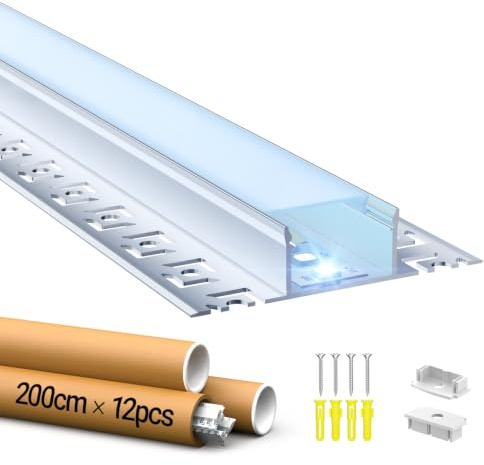 LASLUX LED Trockenbauprofil 2m × 12 – Led Fliesenprofil Profil trockenbau 24.4 x 13.8mm für Streifen bis 21mm –Alu unterputz streifen profil Aluminium Profile Schiene Kanäle Leiste Diffusor
