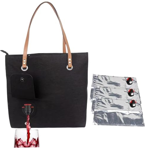 Wine Tote with Drink Dispenser, Oxford Cloth Wine Tote Bag, Insulated Drink Pouches, Functional Grocery Bags
