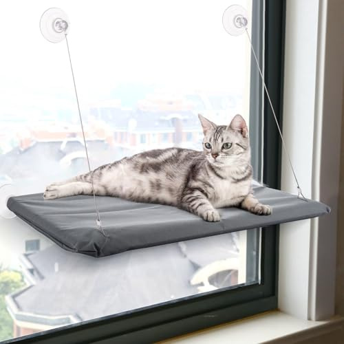 LDHHYH 2 Pack Cat Window Hammock, Foldable Cat Window Bed with Strong Suction Cups, Holds Up to 15kg, Cats Window Perch for Indoor Cats, Grey, (55 x 35cm)