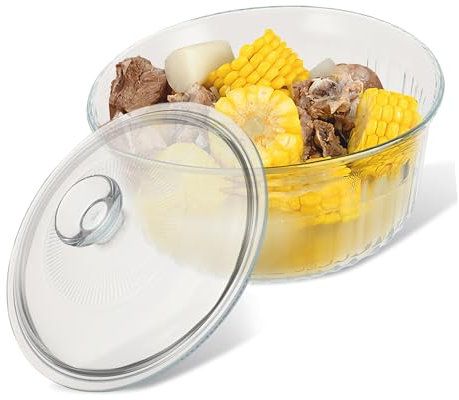 UTHCLO Casseruola Borosilicato Con Coperchio Pirofila Rotonda Trasparente Per Forno e Piano Cottura Per Zuppe e Stufati Facile Da Pulire Chiusura Ermetica