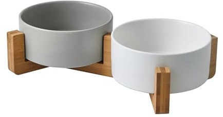 Porzellan Futternapf 2er Set für Hunde & Katzen | Erhöht| rutschfestem Ständer Napf | modernem Design | für Futter und Wasser | für kleine und mittelgroße Hunde | Maximum 2 x 850 ml|