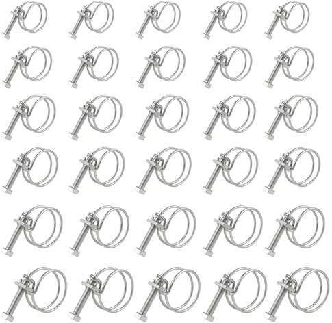 Lot de 30 colliers de serrage à double fil - 20 à 50 mm - Réglables - En acier inoxydable 304 - Pour conduites d'eau, réservoirs d'eau domestiques et industriels