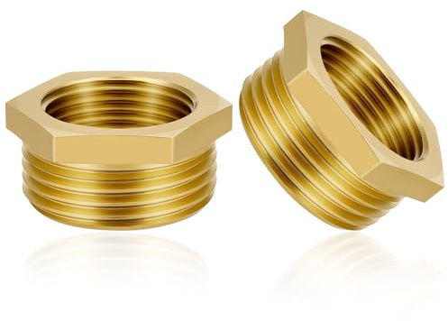 flintronic 1/2 to 3/4 Inch Reducer Adapter, 2PCS 1/2 inch Female to 3/4 inch Male Brass Thread Adapters, G1/2 To G3/4 Brass Hex Bushing Reducer Connector Adapter Fittings for Pipe