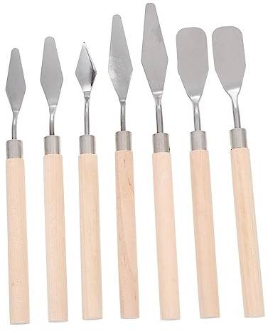 LIFKOME Set 7pezzi Spatole per Pittura a Olio Manico in Legno e Lama in Acciaio Inossidabile, Spatola Portatile per Modellismo e Ceramica, Utile per Smudging