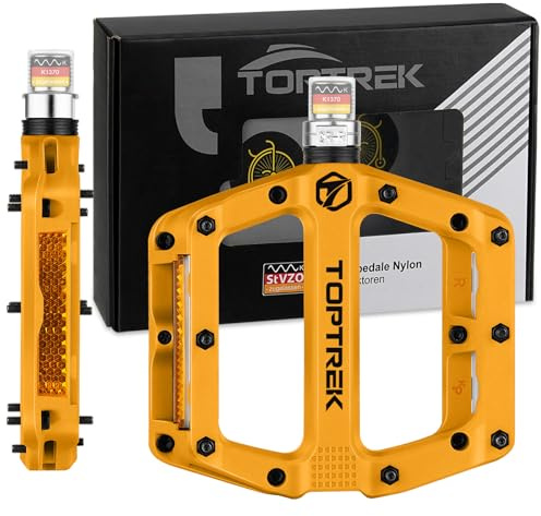 toptrek Fahrradpedale mit StVZO Reflektoren, Pedale Fahrrad Nylon Composite Flatpedale, 3 Bearing rutschfest MTB Pedale, 9/16 Zoll Fahrrad Pedalen Set für Rennrad/Mountainbike/Trekking/E-Bike (Gelb)