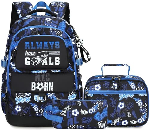Set de mochilas escolares Makukke para adolescentes chicos, mochilas escolares para jugadores con fiambrera y estuche, regalos mochilas escolares geniales para primaria y secundaria, 15.6 inch