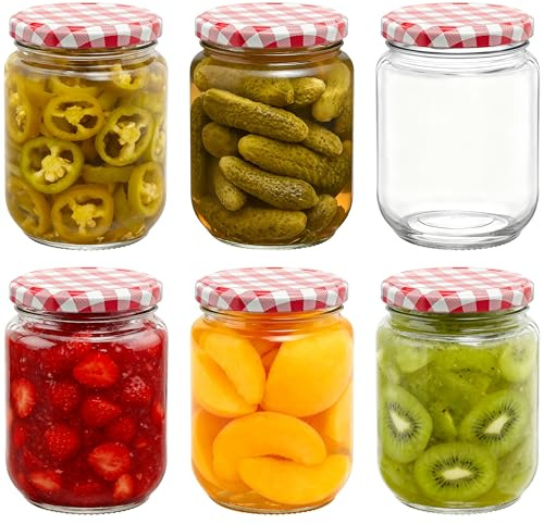 LIMILI 380ml Glass Jam Jars with Lids – Pack of 6 Classic Cylinder Empty Preserve Jars, Reusable & Recyclable Bottles for Homemade Jam, Chutney, Candles, DIY Crafts