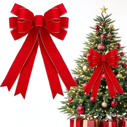 LUYANFX Noeuds de Noël Grande Rouge Noeud de Ruban de Noël, Arcs de Noël en Velours Mat Decoration de Noël pour Guirlande de Noël, Sapin de Noël, Cadeaux Artisanat (I)