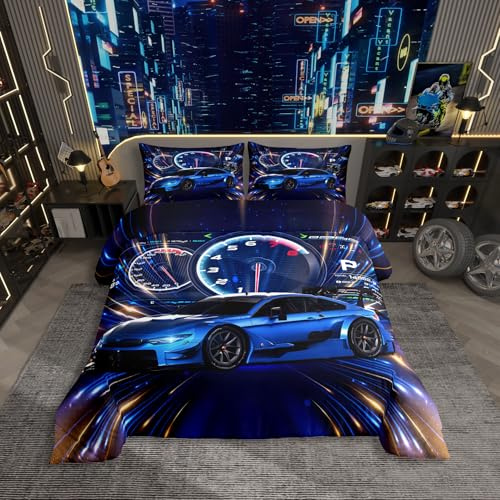 Homewish Cars Bettwäsche 135x200 Kinder Cooles Extreme Sport Rennwagen Bettwäsche Jugendliche Jungen Sport Spiel Car Bettbezug Auto Blau Rennauto Bettset Moderne Extremsportler Schlafzimmerdekor