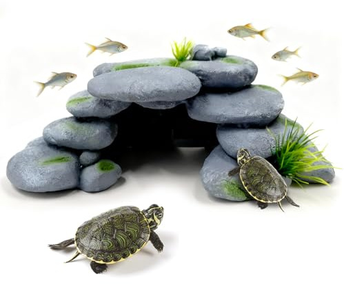 inheming Aquarium Deko Groß, Aquarium Deko Höhle mit Grün Gras, Mountain Polyresin Landschaft Fish Tank Resin Decorate, Felsenhöhle Rock Cave Dekoration 23cm*12.5cm*7.5cm