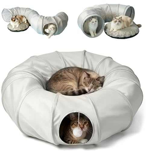 Katzentunnel Katzenbett, 3 in 1 Große Faltbare Katzen Tunnel mit Ball, XXL Rascheltunnel Katzenhöhle Katzenspielzeug Spielzeug Tunnel für Katzen Kaninchenoder Welpen
