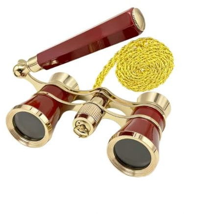Aethrix 3X25 Opera Glasses for Women Binoculars with Adjustable Handle & Chain, Portable Vintage Theater Glasses Compact Binoculars for Music Concerts Opera Horse Sports Cinema (Red, Compact)