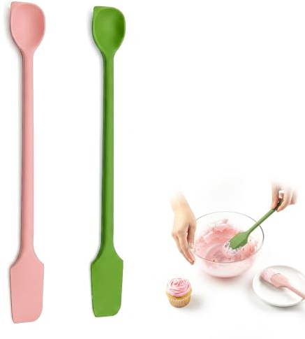 DAQUN 2 Pcs Mini Spatula, Silicone Jar Scraper with Spoon End, Small Flexible Tool for Kitchen & Beauty Jar Scraper