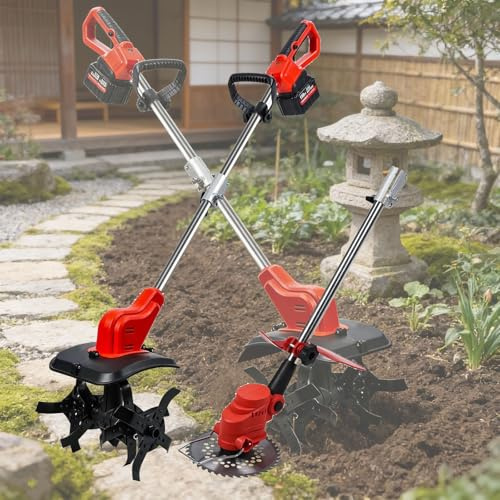 Motozappa ad altezza regolabile, motozappa manuale a batteria, tagliaerba da giardino con 300 giri/min e lama da 8 pollici for orto, montagna, frutteto.