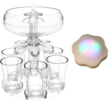 Dispensador De Vino - Soporte Para Seis Vasos Con Iluminación Acrílica, Dispensador De Vasos De Chupito | Soporte De Vertedor Rojo Portador De Tiro Líquido Base De Luz LED Barra Con Pilas Juego