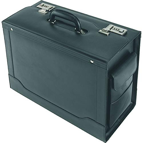 ALASSIO 45042 Pilotenkoffer Ancona, Aktenkoffer aus echtem Leder, Handgepäck Dokumentenkoffer mit Hängeregister Koffer, 45 cm, 32 Liter, Schwarz