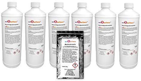 Bastugjutesset 6 x 1,0 l från well2wellness® + gratis 25 g metallkristaller – fritt val från över 180 bastuventiler