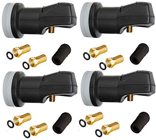 ARLI 4X Universal Single LNB 0.1 dB – 1 Teilnehmer mit Wetterschutz + 8X F-Stecker vergoldet 40 mm Feed HDTV 4K 8K DVB-S2