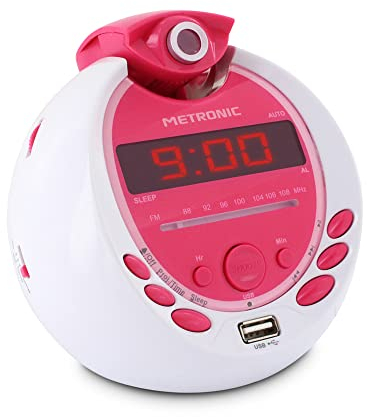 Metronic 477022 Radio-Réveil Enfant MP3 USB Projection - Blanc/Violet