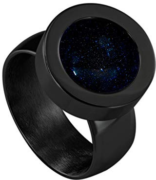 Quiges Schwarzer Ring Edelstahl Glänzend 12mm Mini Coin Halter Wechselring und Austauschbar Tiefblauer Sternenstaub Weltraum Stein in Größe 20mm