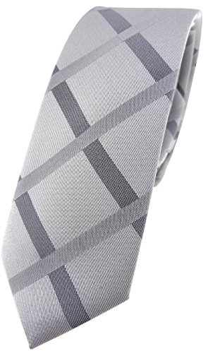TigerTie - schmale Designer Seidenkrawatte in silber anthrazit grau kariert oder gestreift gemustert - Schlips in schmaler Ausfertigung