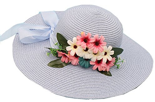 Cheerlife Schlapphut Damen Sommerhut Faltbarer Sonnenhut Stroh Hüte Strand Hut Mit Blumen Blau