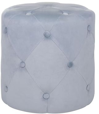 Pouf Samt grau rund 40 cm gesteppt mit Knopfheftung Chesterfield-Stil Corolla