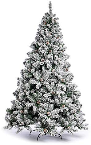Nataland Albero di Natale Artificiale Verde Innevato Con Pigne, Modello Elbrus Altezza 210 Cm, Abete Super Folto con Effetto Realistico e Rami Con Aghi Anticaduta
