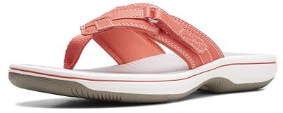 Clarks Women's Breeze Sea Flip-Flop, Bright Coral Synthetic, 11
