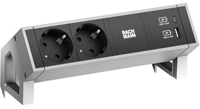 Bachmann Steckdosenleiste Desk 2 2X Steckdosen, 1x USB-C/USB-A Charger INOX