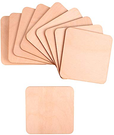 Lot de 10 dessous de verre en bois de bouleau réutilisables 10 x 10 cm