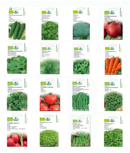 Nojus - Set di semi da collezione di ortaggi ed erbe - 16 confezioni - Starter kit di semi di piante varie - Sementi da giardino Piante - Scatola di semi di ortaggi 16 varietà