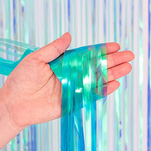 BRAVESHINE 2 Stück Schillernde Fransen Folienvorhang, Mehrfarbige Metallische Lametta Vorhänge,Schimmernder Vorhang mit Folienfransen für Geburtstag Hochzeit Weihnachtsfeier(Blau,1x2m)