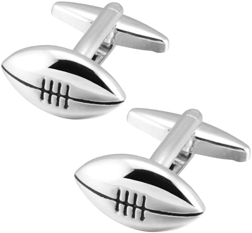 Jonwo American Football Jewelry Cufflinks for Men Classic Tuxedo Cuff Links for Football Fans Wedding Daily French Shirt In Gift Box (Silver Football)