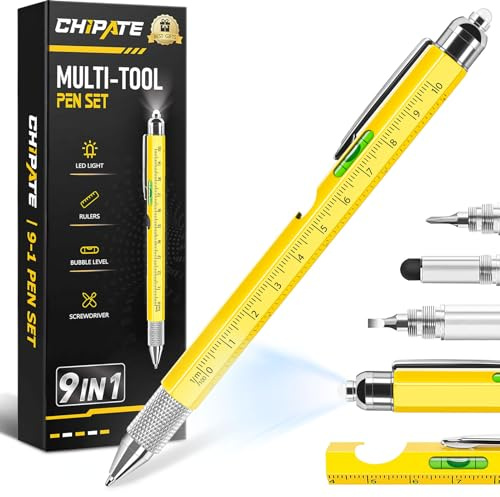 Chipate Cadeau Homme, Cadeau Fete des Peres, Stylo Multifonction 9 en 1, Gadget Insolite Utile Stylo Hommes/Femmes