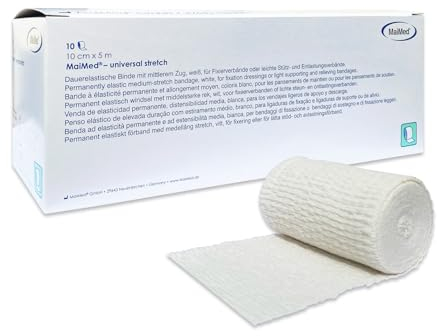 MaiMed Fixierbinde 10cm x 5m universal stretch - 10 Stück Mullbinden Elastische Binde - Waschbar Wiederverwendbar - Latexfreies Verbandsmaterial - elastischer Verband mit 140% Dehnbarkeit