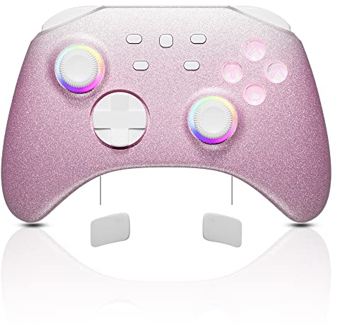 Mytrix Rosa Wireless LED Controller für Switch/Lite/OLED, Multi-Plattform Pro Controller Kompatibel mit Switch/PC/Android/Ios/Steam/Steam, mit SYNC Taste/Macro/Aufweckfunktion/Turbo/Vibration