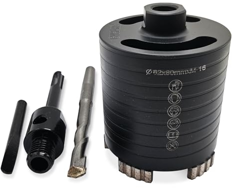 GVHAKG Diamantbohrkrone,Dosensenker Kernbohrkrone,SET 82mm Segmenthöhe 10mm, mit Zentrierbohrer 10x120 mm, von Elektro-Unterputzdosen in Beton, Mauerwerk und Stein