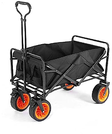 Bollerwagen Faltbar,Garten Handwagen Faltbar Tragfähigkeit 100 Kg Breite Reifen Transportwagen Mit Kapazität 100L Seitentasche Getränkehalter Verstellbarem Griff,Schwarz,10 Wheels
