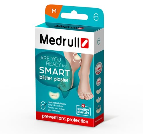 Medrull Transparent Hydrokolloid Pflaster 6 Stück Blasenpflaster für extra starken Schutz bei Blasen an den Fersen - SMART Blister Pflaster Set Aktiv Gel Polster Schnellere Heilung