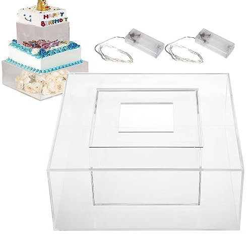 Soporte acrílico para exhibición de tartas, soporte acrílico para tartas, elevador cuadrado para postres y panadería, centro de mesa para bodas, aniversarios, fiestas