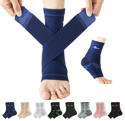 ABIRAM Coppia di fasce per piedi con fascia a compressione, tutore per caviglia per arco plantare, supporto per caviglia, calcio, basket, pallavolo, corsa, per slogature del piede, tendinite, fascite