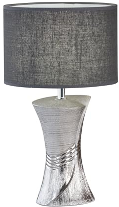 Fischer & Honsel Tischleuchte, Louis | silberfarben/grau | Stoffschirn Linen grau| H: 44,00 cm, D: 25,00 cm| mit Schnurschalter| 1x E14 max. 25 Watt ohne Leuchtmittel | 50724