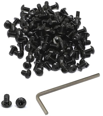 iexcell 100 Pcs M4 x 6mm Thread Pitch 0.7 mm Alloy Steel 12.9 Grade Hex Socket Button Head Cap Screws Bolts Kit, Black Oxide Finish