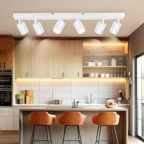 Dehobo LED Deckenstrahler 6 Flammig GU10 Schwenkbar Deckenlampe Weiß | Modern Deckenleuchte 350° drehbar max.50W, Deckenspot und Wandstrahler für Wohnzimmer Schlafzimmer Küche, ohne Leuchtmittel