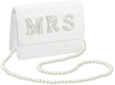 Weewooday Braut Tasche Perlen MRS Tasche Bride Clutch Geschenk Vor Hochzeit Bride To Be Geschenk JGA Accessoires für Junggesellenabschied Frauen Damen Mädchen Brautjungfer Geschenke für Brautparty